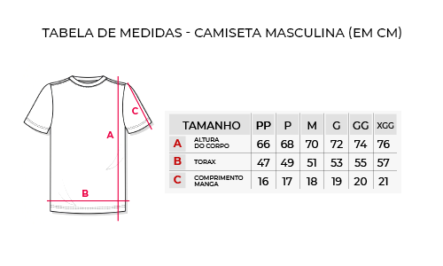 Tabela de tamanhos Camiseta