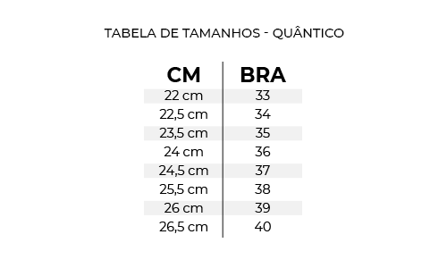 Tabela de tamanhos TÃ?nis Pixel Minimal